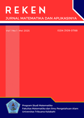 					View Vol. 1 No. 1 (2025): Reken: Jurnal Matematika dan Aplikasinya
				